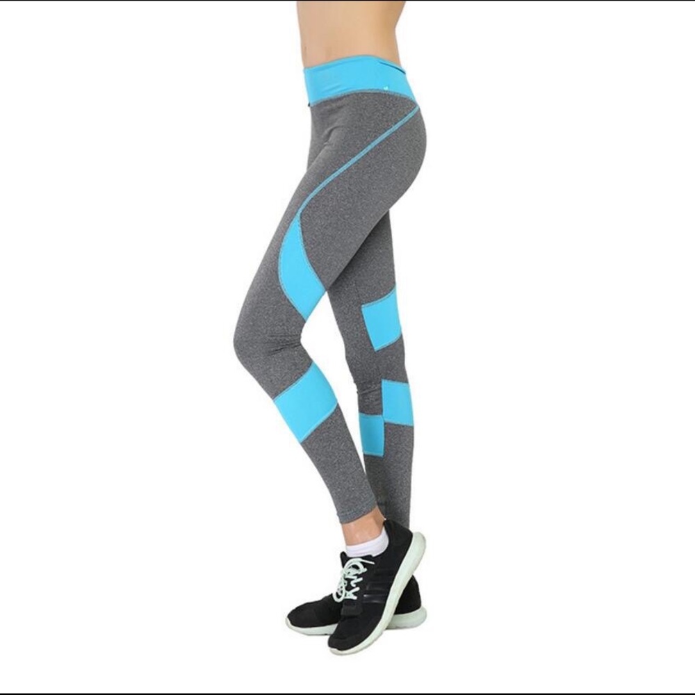 High Waisted Gray/Blue Gym Leggings